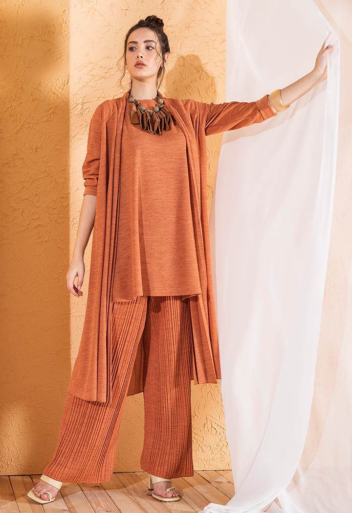 Choice Pleated Wide Leg Knit Trouser Brick Orange - Wardrobe Fashion