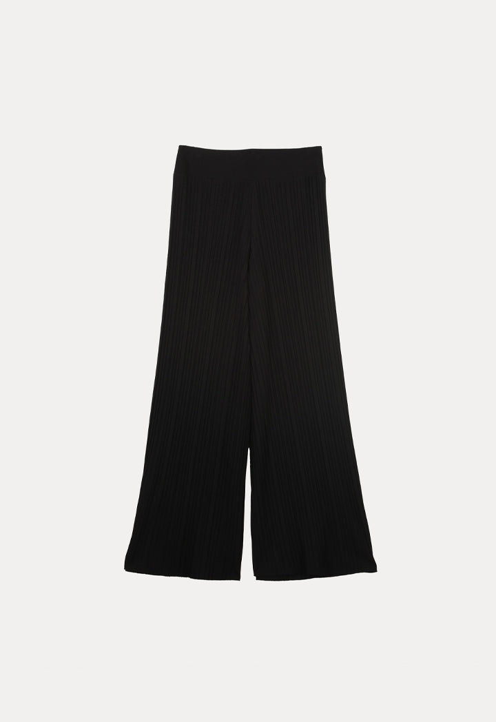 Choice Solid Color Knitted Pleated Culottes Black