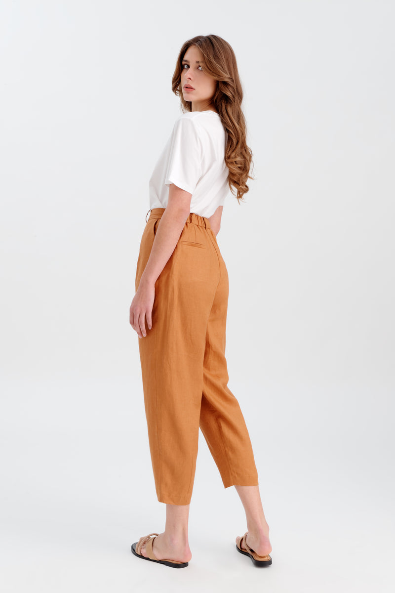 Choice Solid Wide Pants With Elasticated Waist Caramel