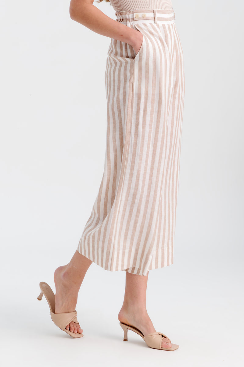 Choice Long Contrast Stripe Linen Pants Offwhite-Beige
