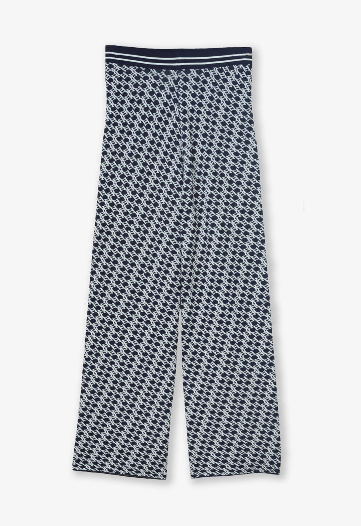 Choice Intarsia Wide Legs Knitted Trousers Navy