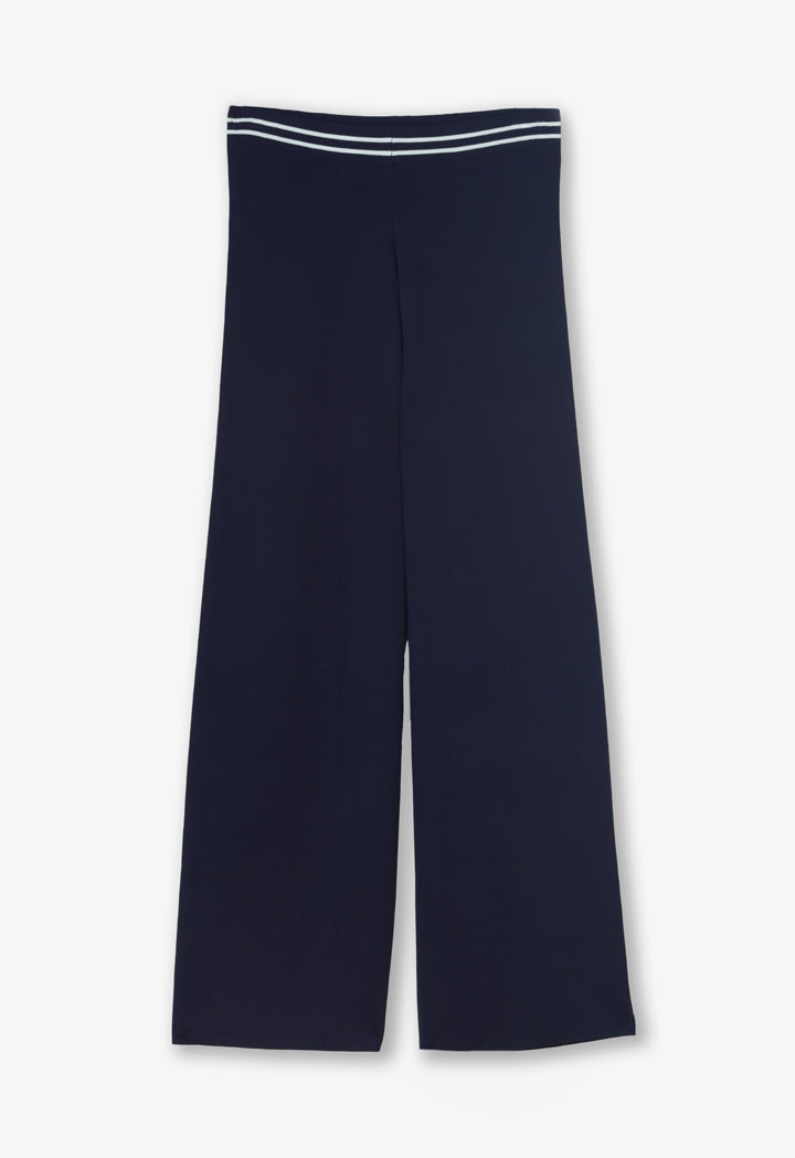 Choice Solid Wide Legs Knitted Trousers Indigo