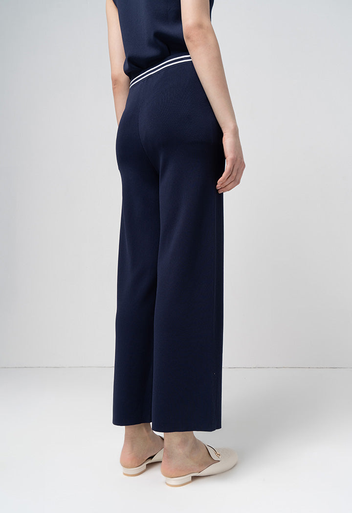 Choice Solid Wide Legs Knitted Trousers Indigo