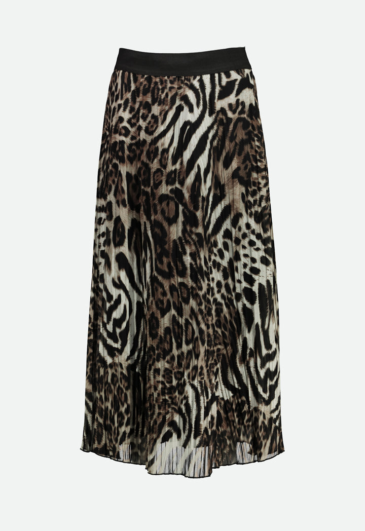 Choice Pleated Leopard Print Skirt Printed Multi - Wardrobe Fashion