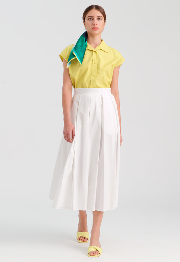 Choice Inverted Pleat Solid Skirt Off White