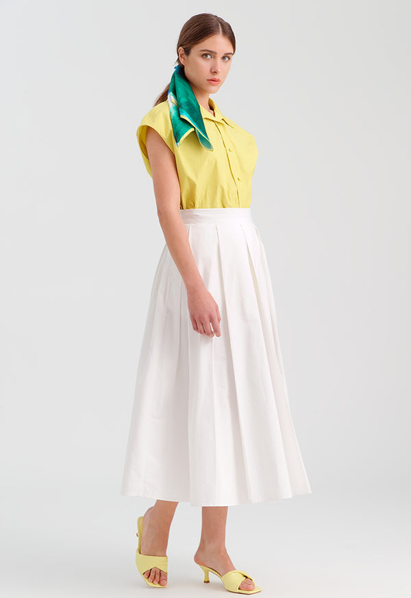 Choice Inverted Pleat Solid Skirt Off White