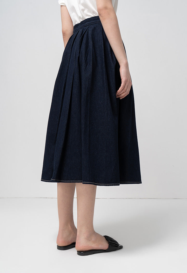 Choice Solid Pleated Skirt Blue