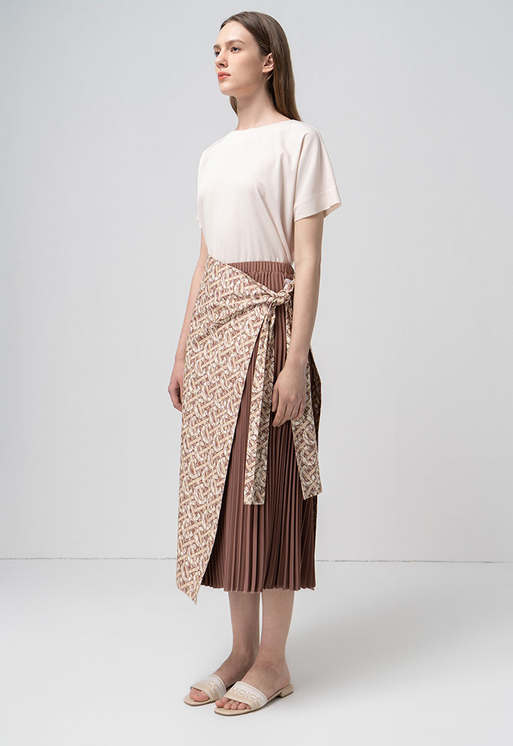 Choice Printed Monogram Wrap Flared Maxi Skirt Brown