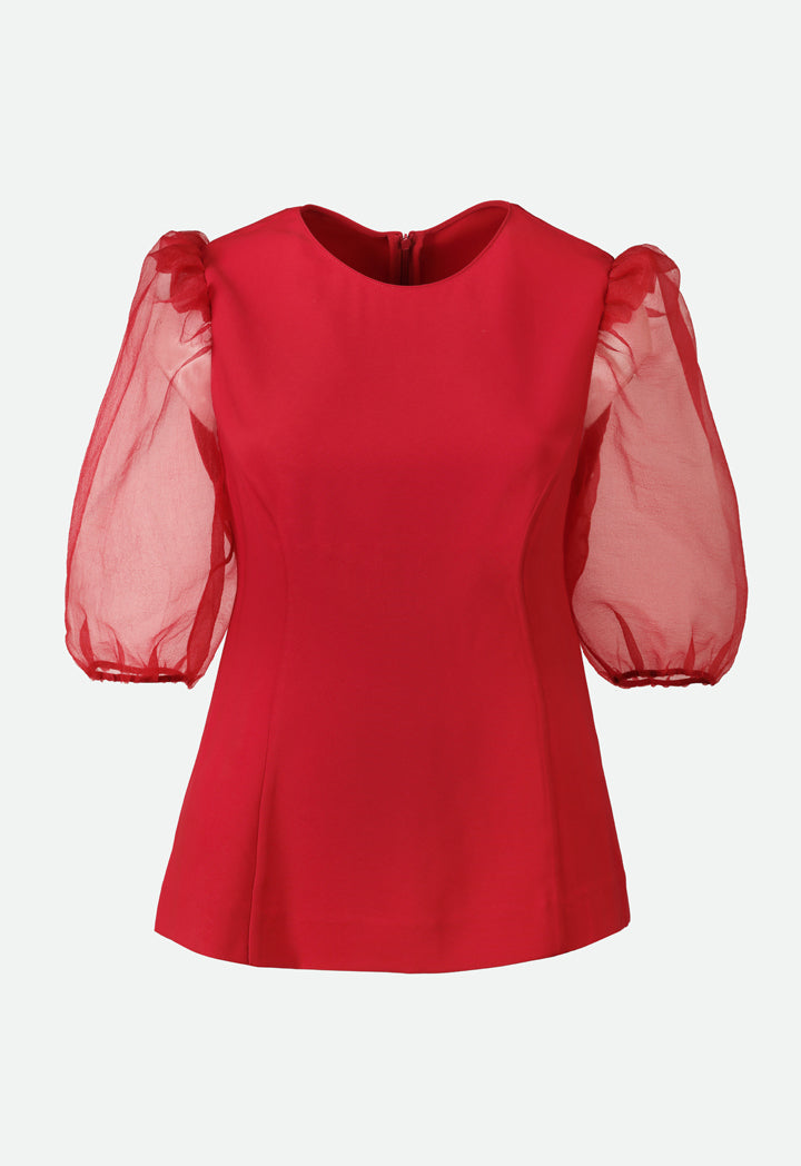 Choice Organza Puff Sleeves Blouse Red