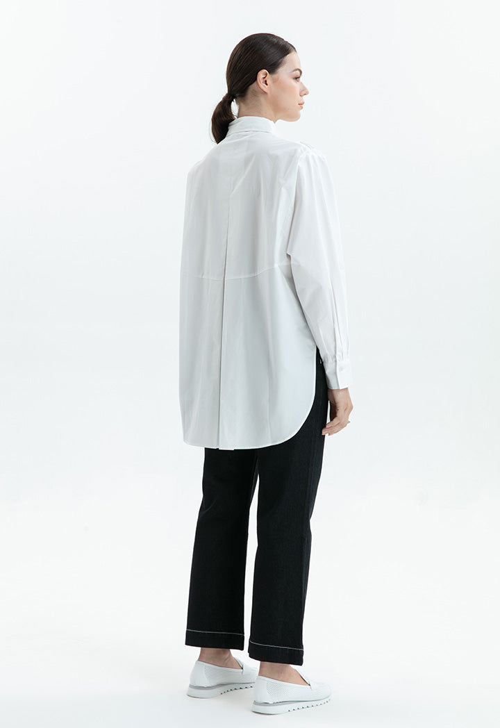 Choice V Front Fringes Solid Shirt Off White