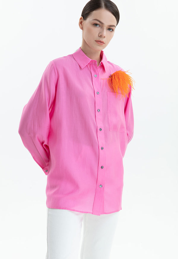Choice Solid Front Pocket Shirt Pink