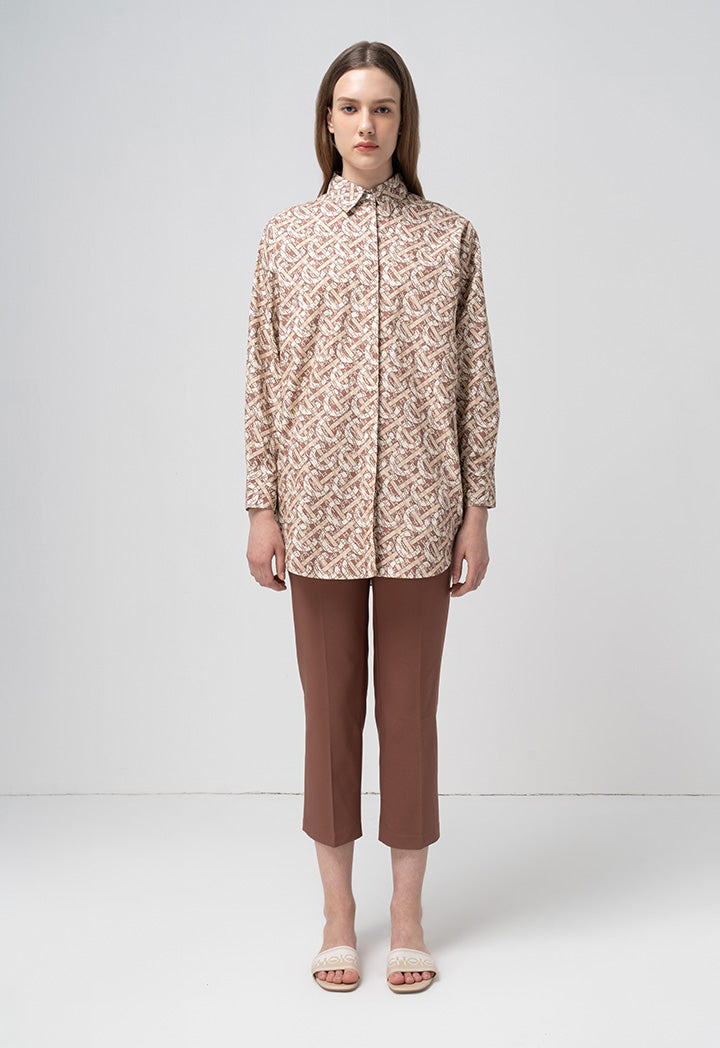 Choice Printed Monogram Long Sleeves Shirt Brown