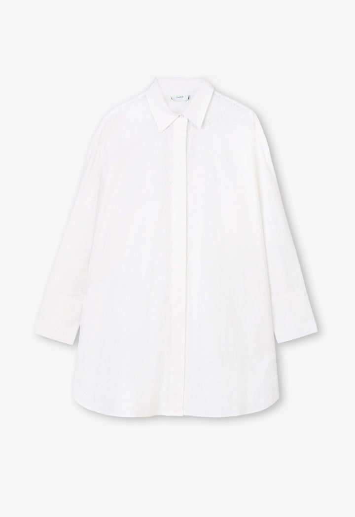 Choice Solid Monogram Schiffli Shirt  Off White