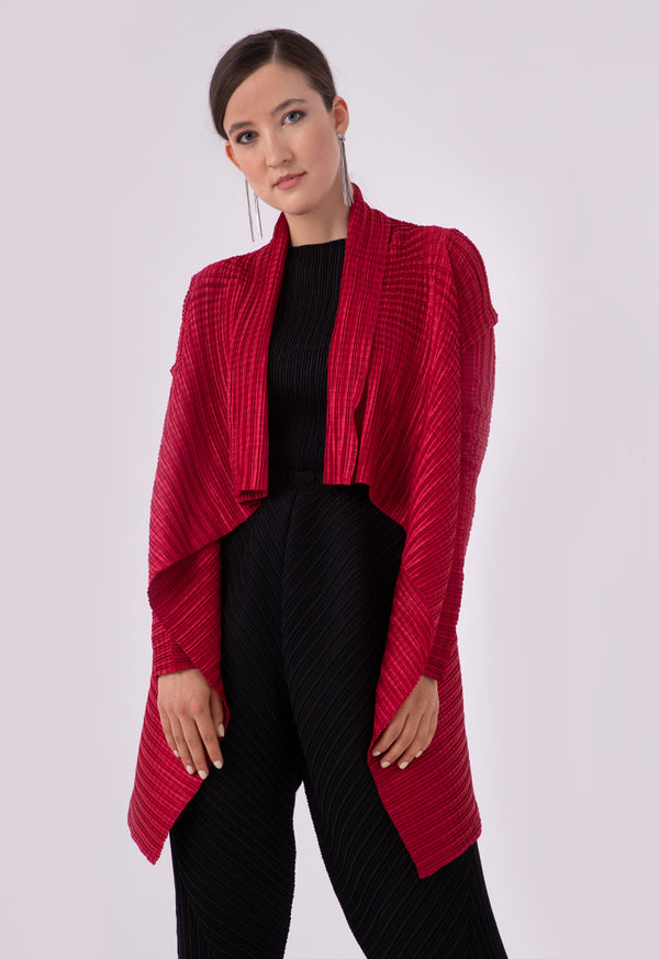 Choice Electric Pleated Waterfall Cardigan Red