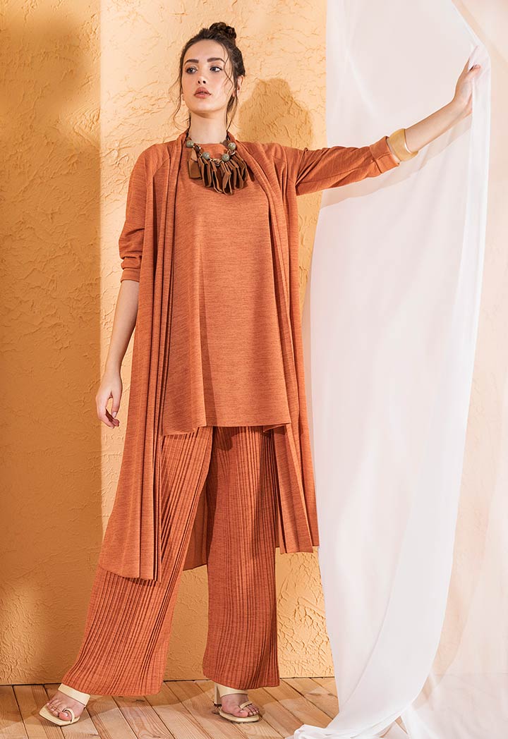 Choice Textured Back Pleats Outerwear Brick Orange - Wardrobe Fashion