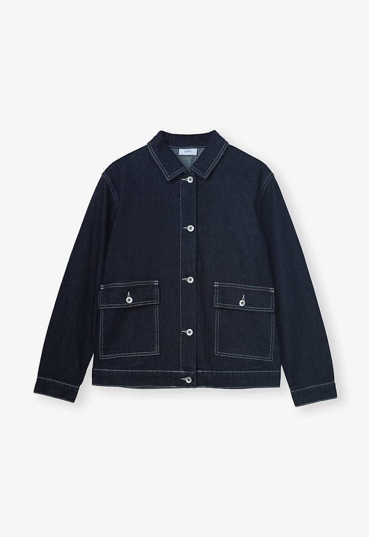 Choice Contrast Stitched Detail Jacket Blue