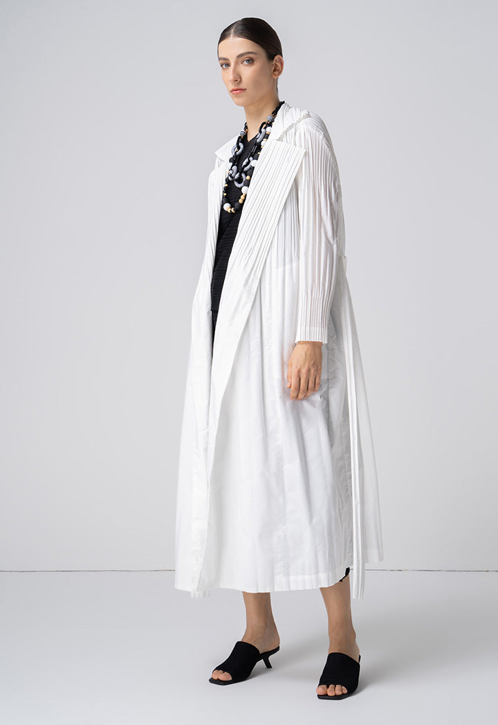 Choice Solid Pleated Midi Outerwear Offwhite