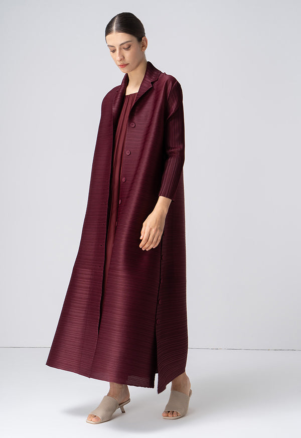Choice Solid Pleated Buttoned Jacket Wine