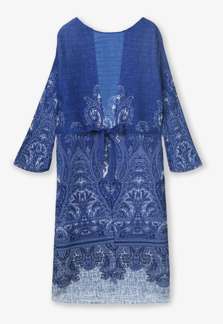 Choice Electric Pleated Front Open Printed Cardigan Indigo