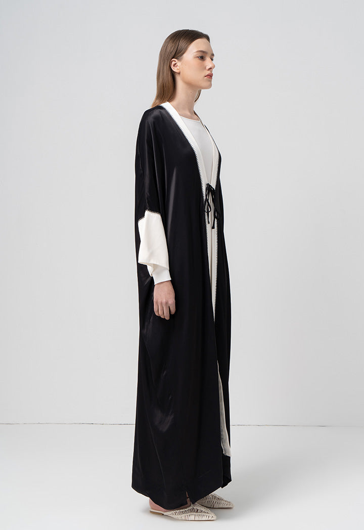 Choice Contrast Oversized Open Abaya Black