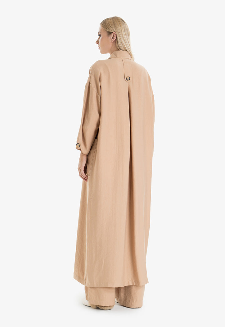 Choice Notch Lapel Maxi Outer Jacket Beige