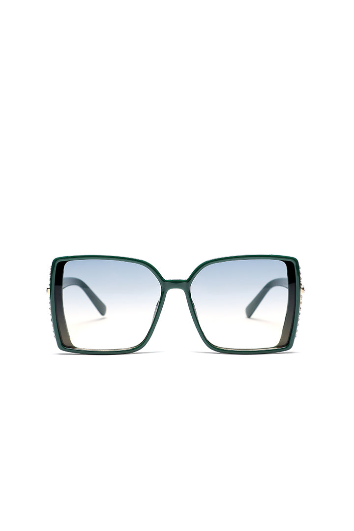 Choice Rhinestone Embellish Cat Eye Full Frame Sunglasses Green