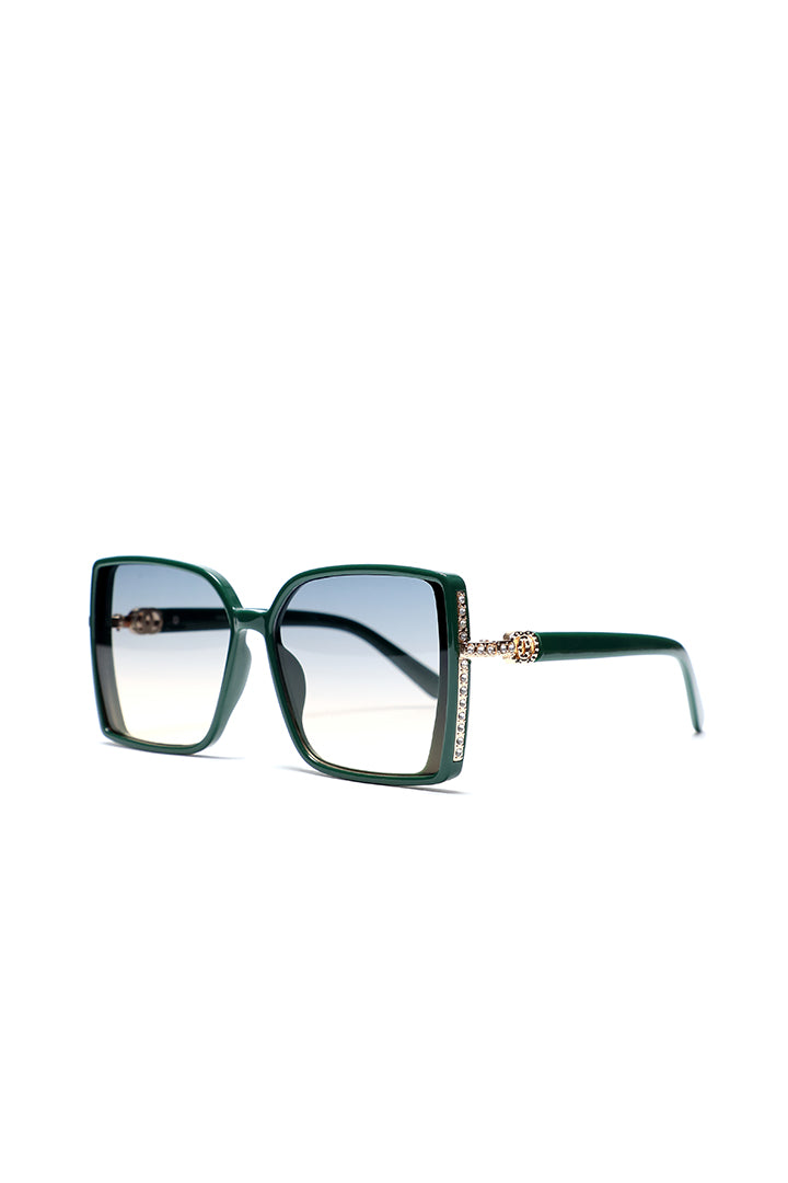 Choice Rhinestone Embellish Cat Eye Full Frame Sunglasses Green