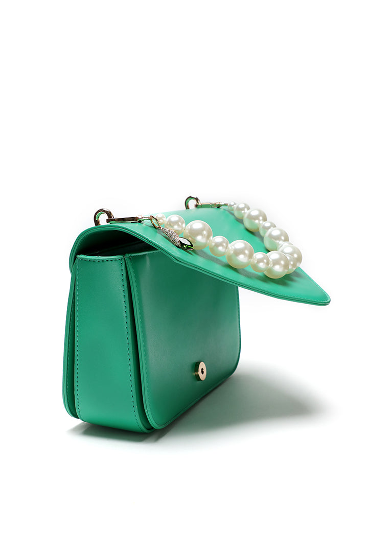 Choice Solid Flap Pearl Handbag Green