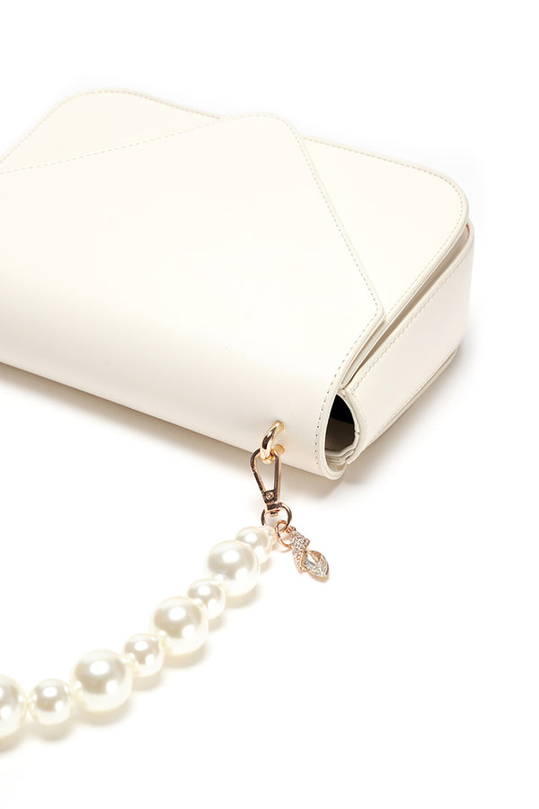 Choice Solid Flap Pearl Handbag Nude