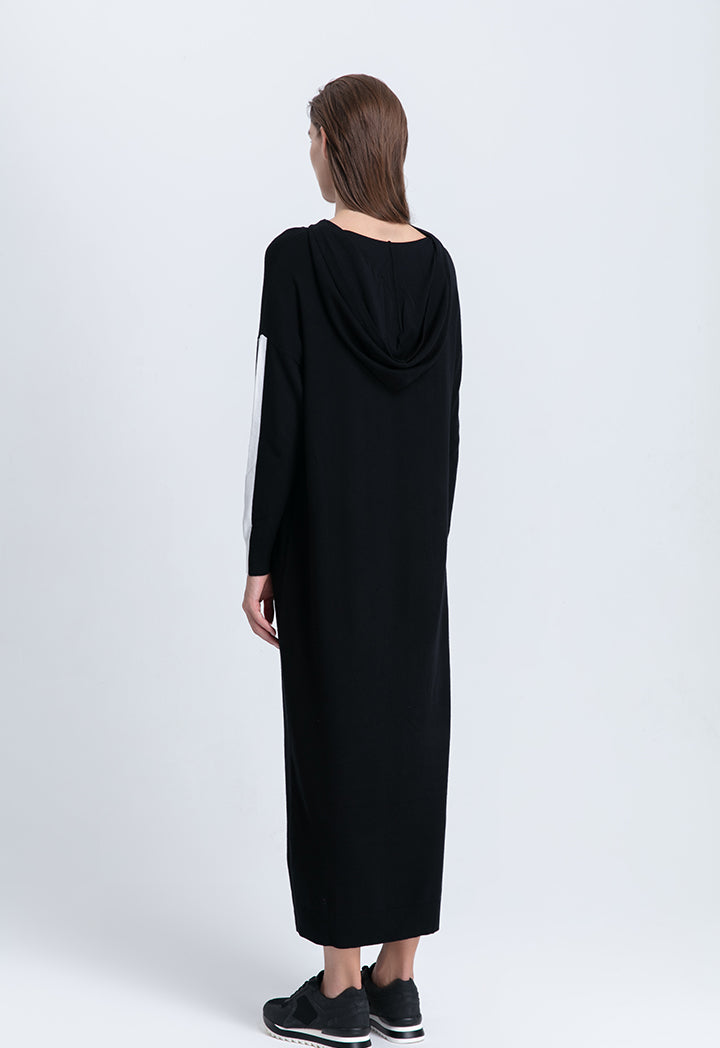 Choice Drawstring Hoodie Knitted Maxi Dress Black