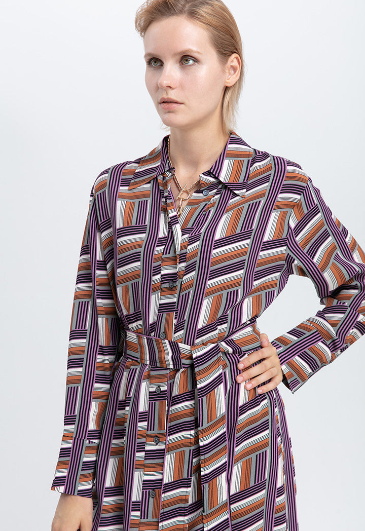 Choice Multi Striped Shirt Collar Dress Multi Color