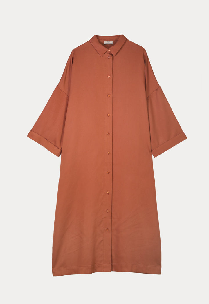 Choice Drop Shoulder Trendy Tone Dress Brown