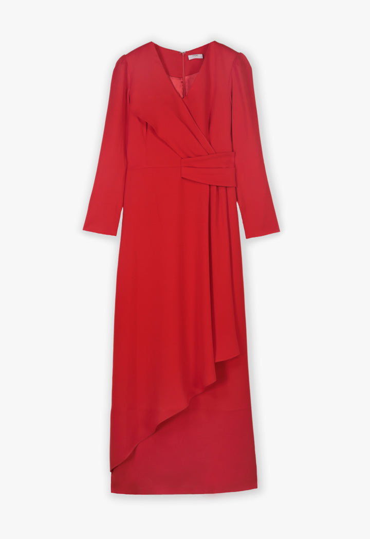 Choice Ruffle-Pleat Detail Maxi Dress Red
