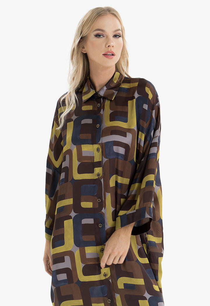 Choice Geographic Pattern Shirt Dress Navy