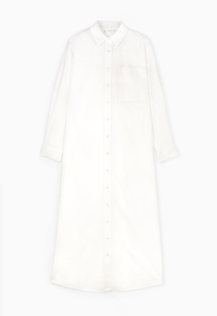 Choice Single-Toned Midi Shirt Dress Off White
