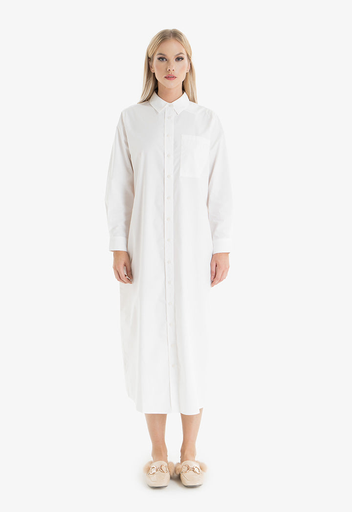 Choice Single-Toned Midi Shirt Dress Off White