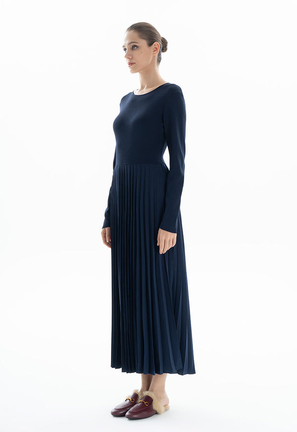 Choice Knitted Dress With Pleated Detail Navy