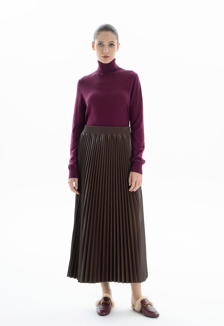 Choice Pleated Midi Skirt Brown