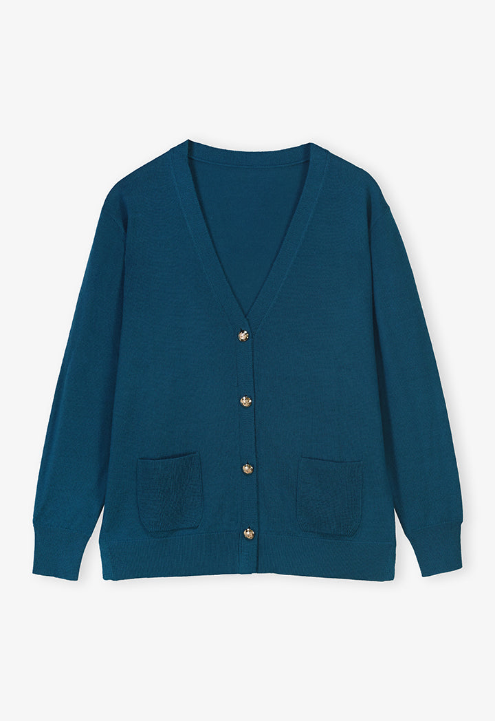 Choice Cardigan With Button Accessories Teal