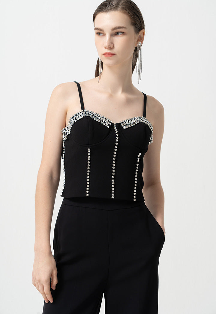 Choice Fashion Top With Crystal-Stone Embellished Black