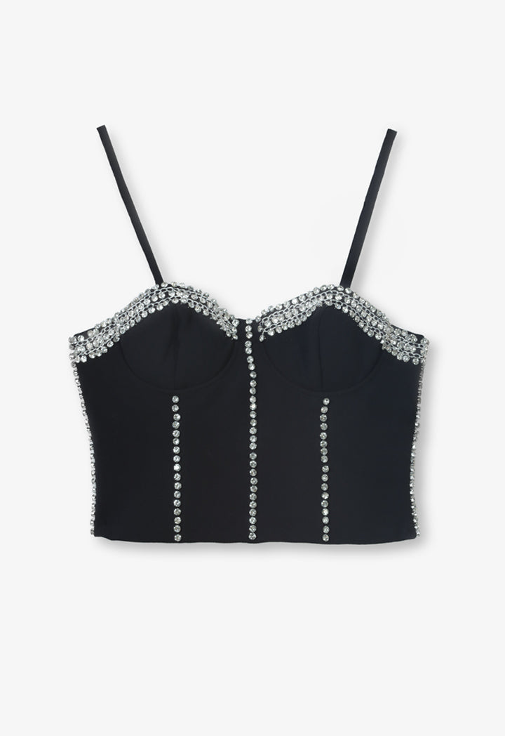 Choice Fashion Top With Crystal-Stone Embellished Black