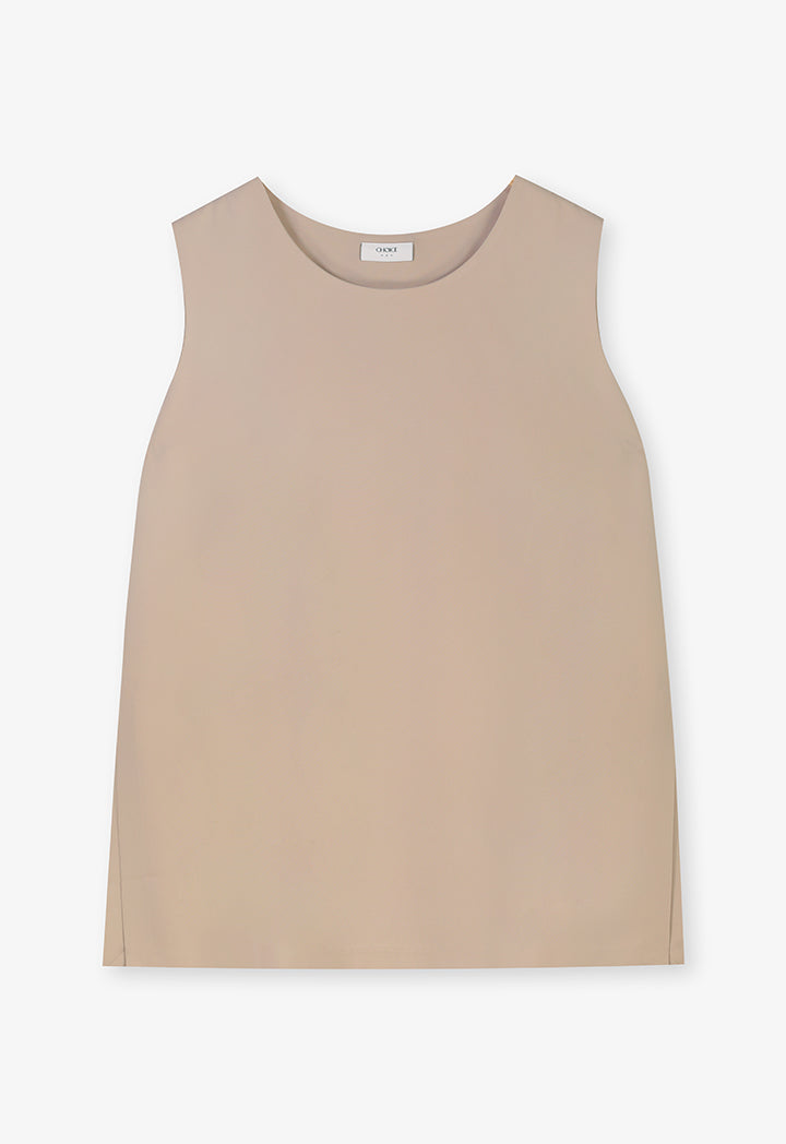 Choice Solid Sleeveless High-Low Top Taupe