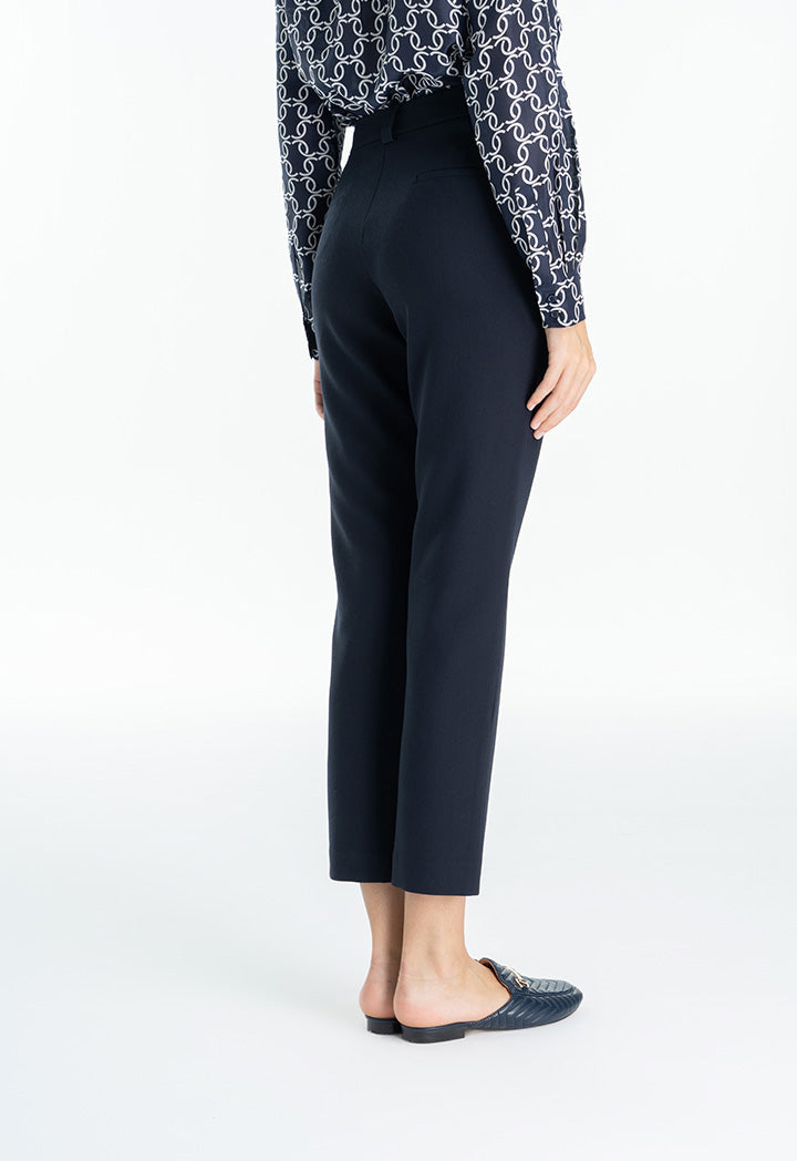 Choice Solid Casual Trouser With Fixed Flap Navy