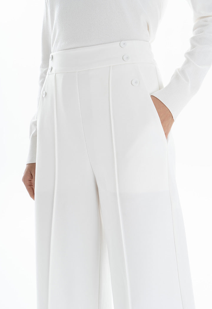 Choice Buttoned Pleated Culottes Off White