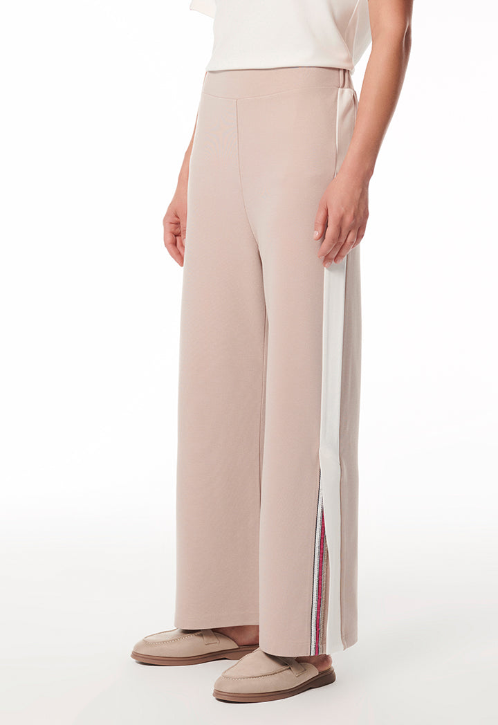 Choice Wide Leg Trouser With Side Slits Beige