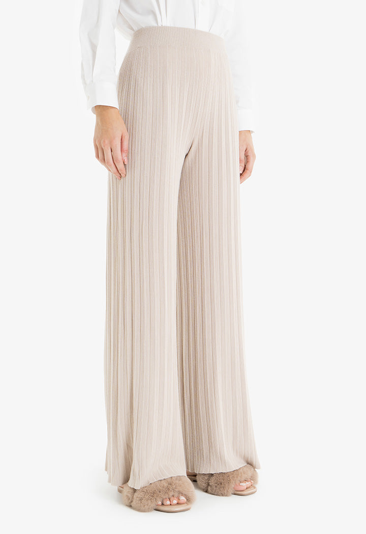 Choice Knitted Wide Leg Solid Pants Beige