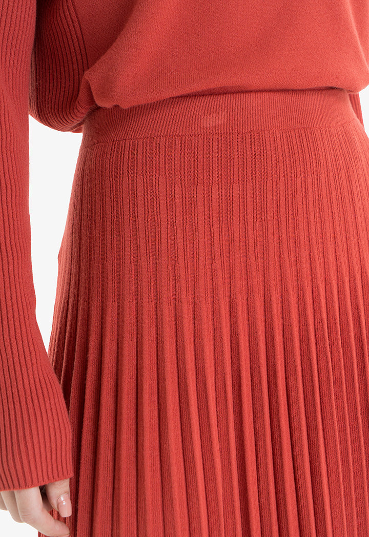 Choice Solid Knitted Flared Skirt Red