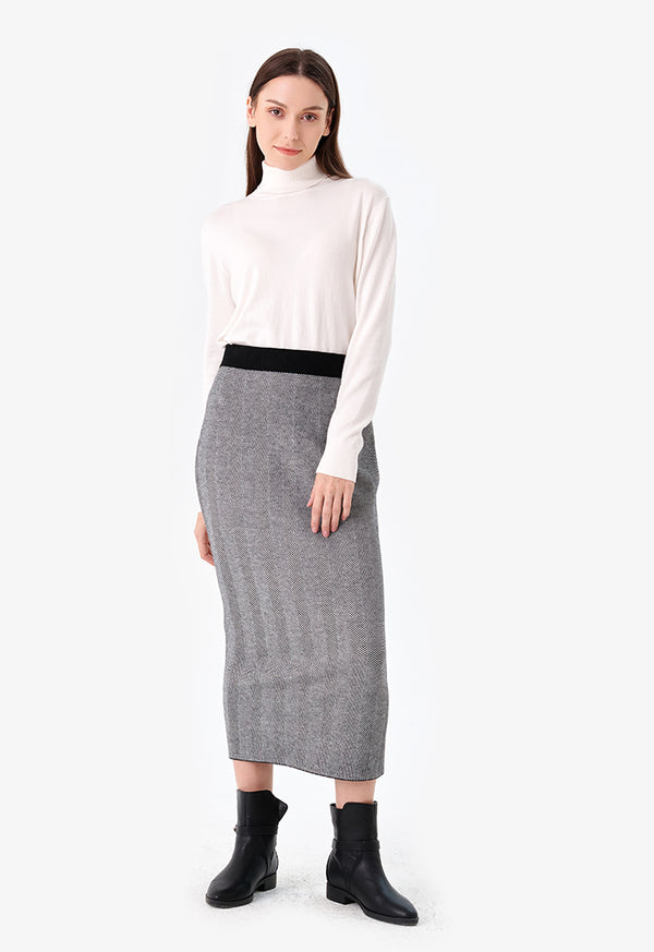 Choice Patterned Pencil Skirt Offwhite