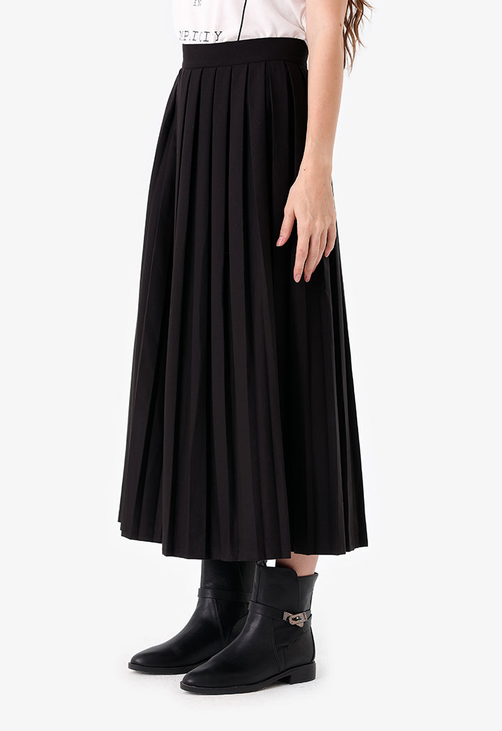 Choice Allover Pleated Midi Skirt Black