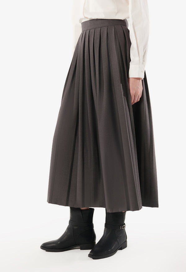 Choice Allover Pleated Midi Skirt Grey Melange